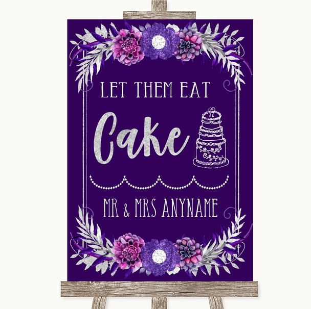 Purple & Silver Let Them Eat Cake Personalized Wedding Sign