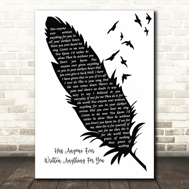 Stevie Nicks Has Anyone Ever Written Anything For You Black & White Feather & Birds Song Lyric Print