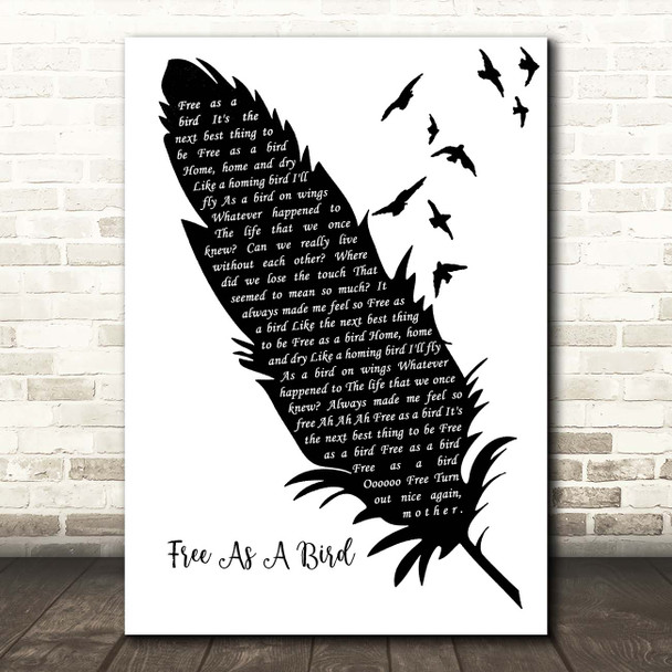 The Beatles Free As A Bird Black & White Feather & Birds Song Lyric Print