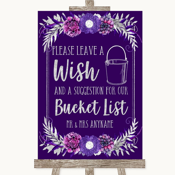 Purple & Silver Bucket List Personalized Wedding Sign