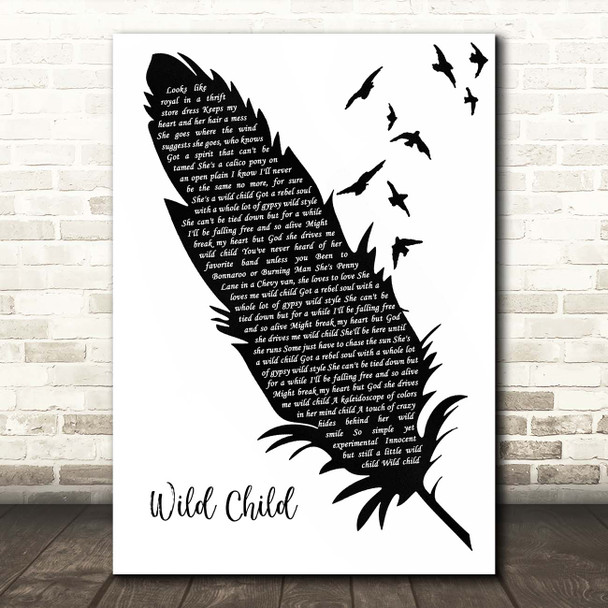 Kenny Chesney Wild Child Black & White Feather & Birds Song Lyric Print
