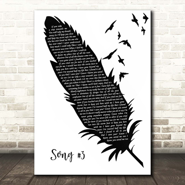 Stone Sour Song #3 Black & White Feather & Birds Song Lyric Print