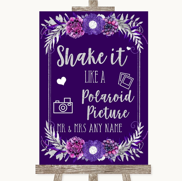 Purple & Silver Polaroid Picture Personalized Wedding Sign