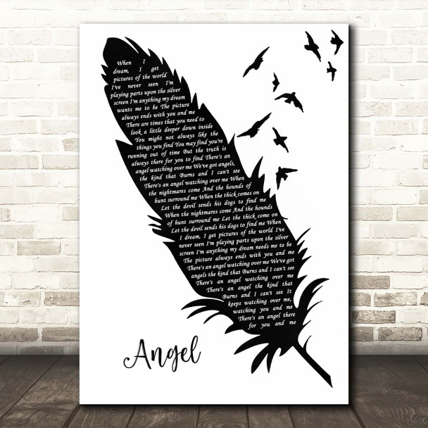 Levellers Angels Black & White Feather & Birds Song Lyric Print