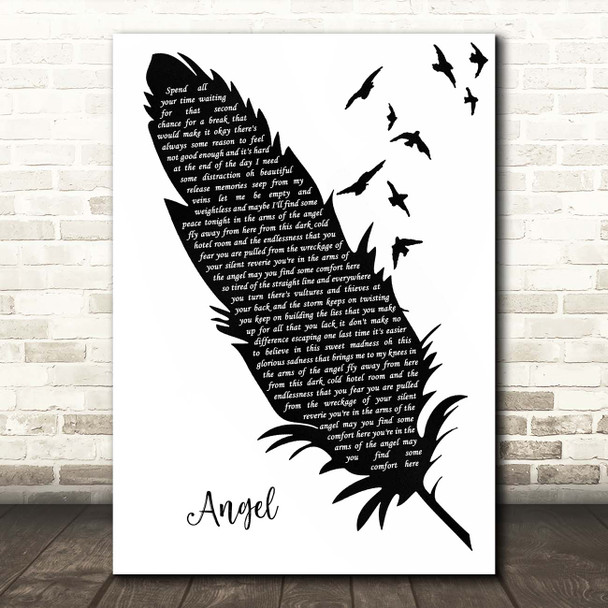 Sarah McLachlan Angel Black & White Feather & Birds Song Lyric Print