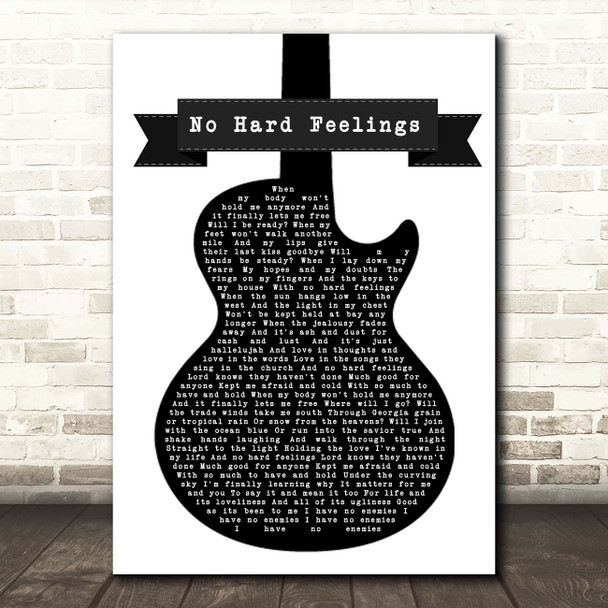 The Avett Brothers No Hard Feelings Black White Guitar Song Lyric Print