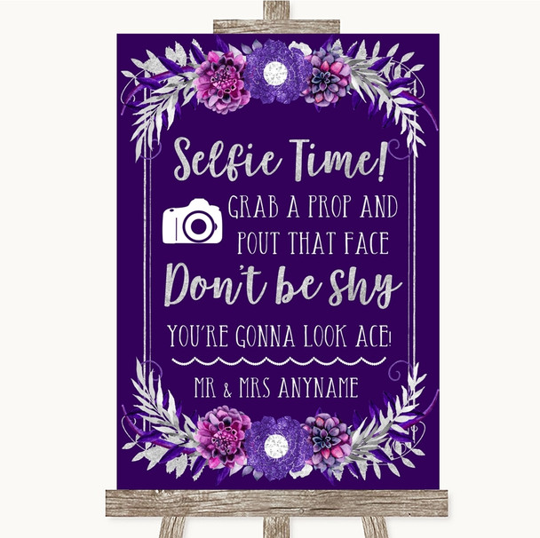 Purple & Silver Selfie Photo Prop Personalized Wedding Sign