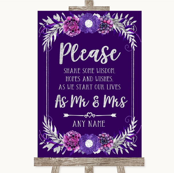 Purple & Silver Share Your Wishes Personalized Wedding Sign