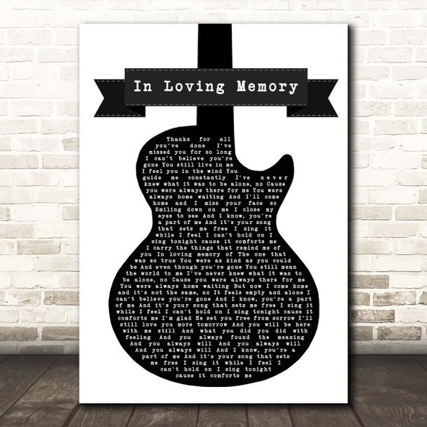 Alter Bridge In Loving Memory Black & White Guitar Song Lyric Print