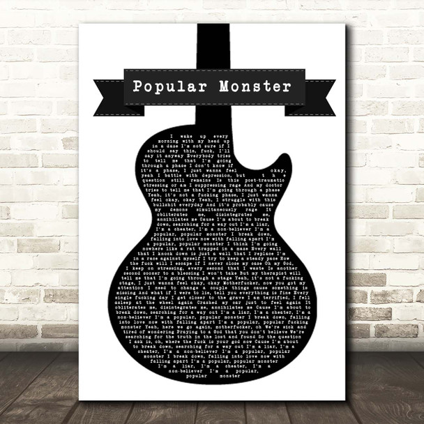 Falling In Reverse Popular Monster Black & White Guitar Song Lyric Print