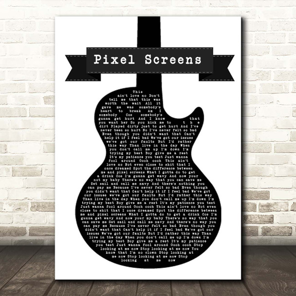 Bethany Palmer Pixel Screens Black & White Guitar Song Lyric Print