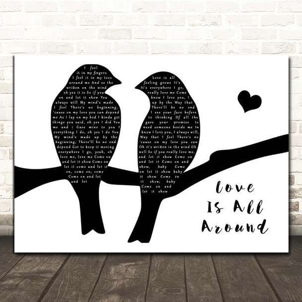 Wet Wet Wet Love Is All Around Lovebirds Black & White Song Lyric Print