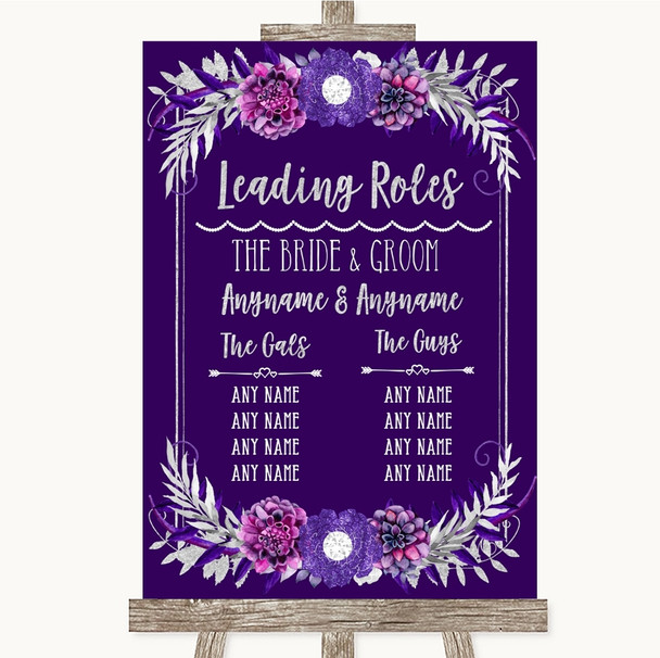 Purple & Silver Who's Who Leading Roles Personalized Wedding Sign