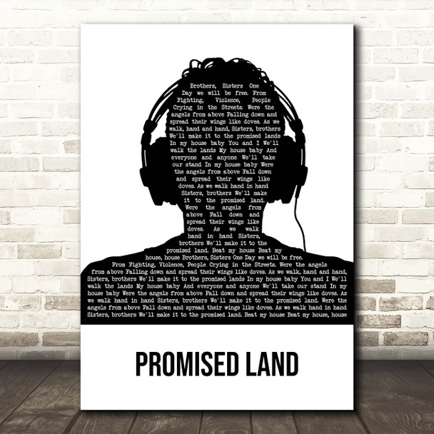 Joe Smooth Promised Land Black & White Man Headphones Song Lyric Print