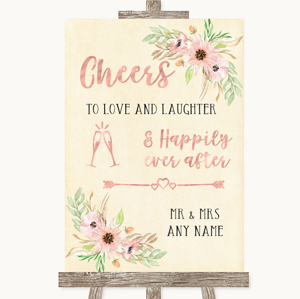 Blush Peach Floral Cheers To Love Personalized Wedding Sign