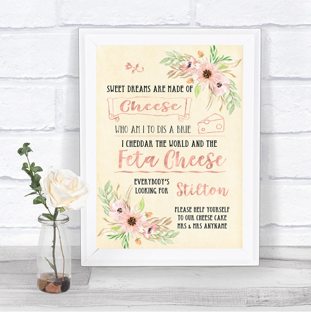 Blush Peach Floral Cheesecake Cheese Song Personalized Wedding Sign