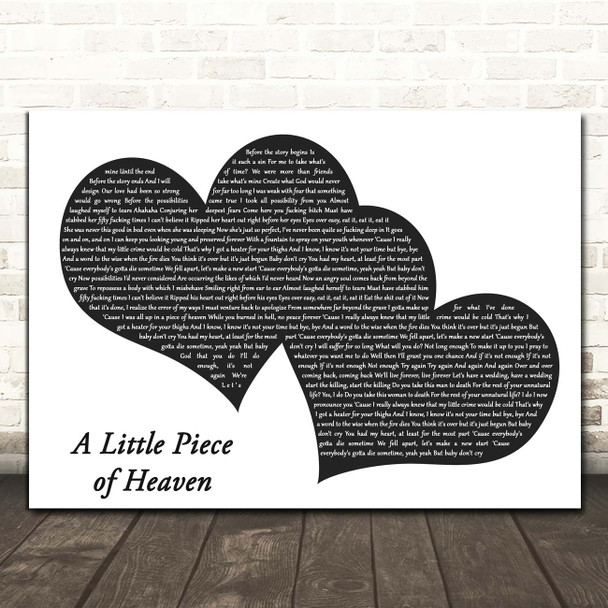Avenged Sevenfold A Little Piece of Heaven Landscape Black & White Two Hearts Song Lyric Print