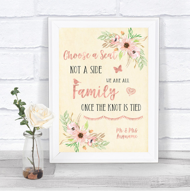 Blush Peach Floral Choose A Seat We Are All Family Personalized Wedding Sign