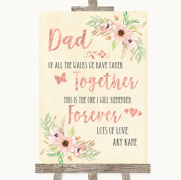 Blush Peach Floral Dad Walk Down The Aisle Personalized Wedding Sign