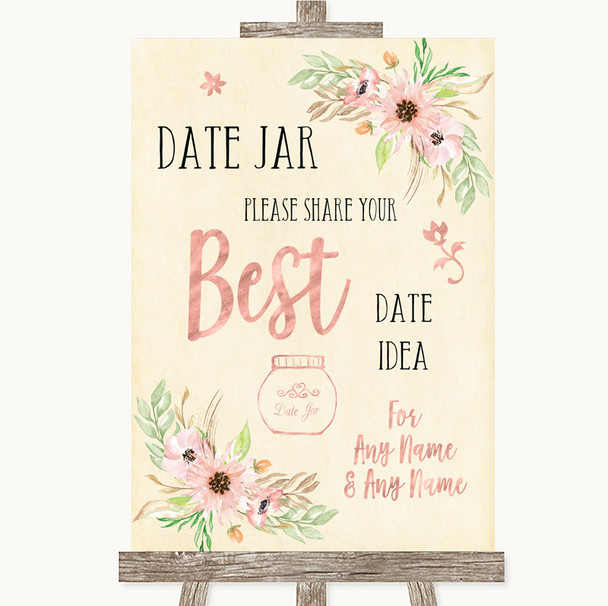 Blush Peach Floral Date Jar Guestbook Personalized Wedding Sign