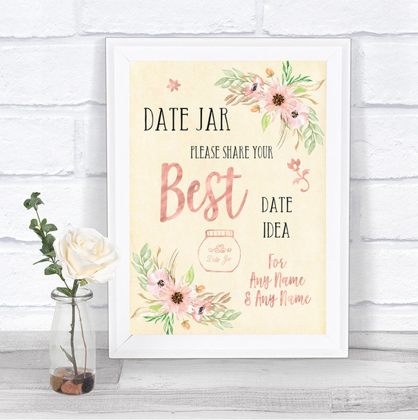 Blush Peach Floral Date Jar Guestbook Personalized Wedding Sign