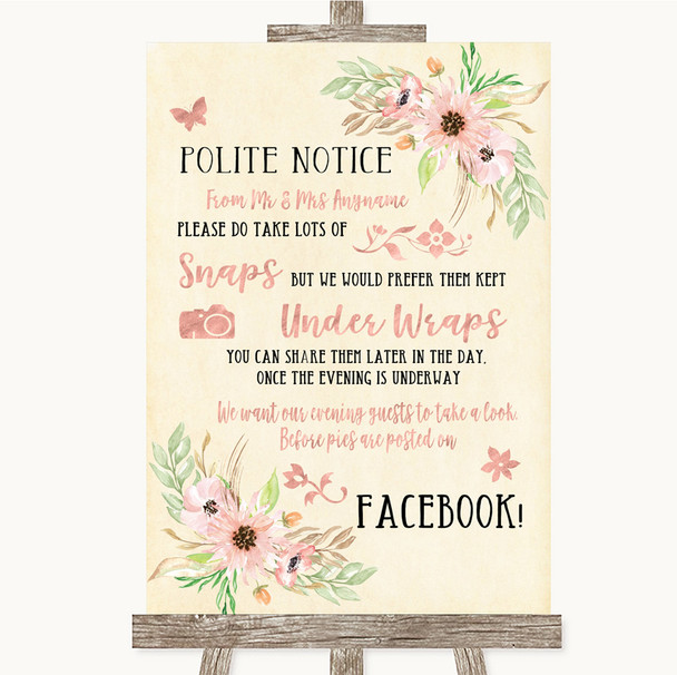 Blush Peach Floral Don't Post Photos Facebook Personalized Wedding Sign