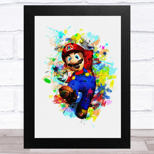 Super Mario Bros Watercolor Splatter Children's Kid's Wall Art Print ...