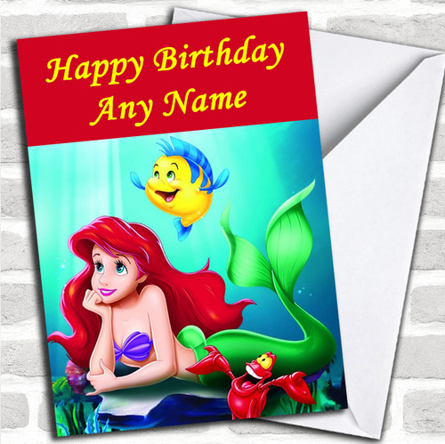 Little Mermaid Personalized Birthday Card - Red Heart Print