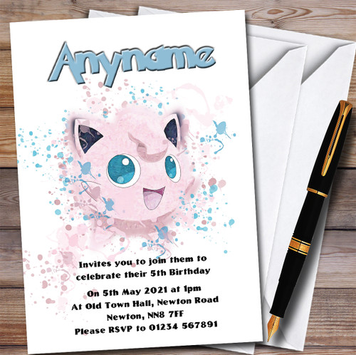 Jiggly Puff Pokmon Splatter Art Children's Birthday Party Invitations -  Red Heart Print