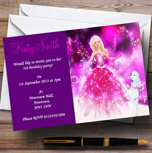 Purple Barbie Personalized Children's Party Invitations Red