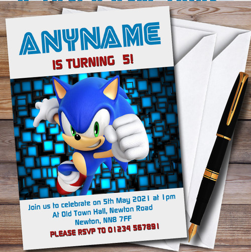 Black Sonic The Hedgehog personalized Children's Kids Birthday Party  Invitations - Red Heart Print