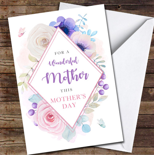 Purple Flowers Mother Personalized Mother's Day Card - Red Heart Print