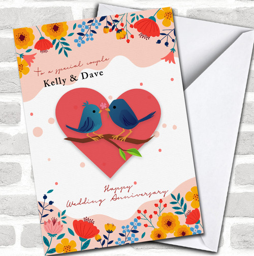 Two Cute Blue Birds Special Couple Anniversary Personalized Card - Red ...