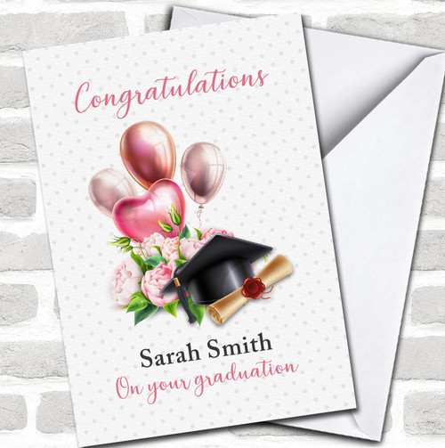Congratulations Scroll Robe Congratulations Graduation Cap Scroll Rose Gold Balloons Pink ...