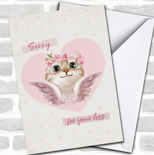 Pink Heart With Angel Cat Stars Sympathy Sorry For Your Loss ...