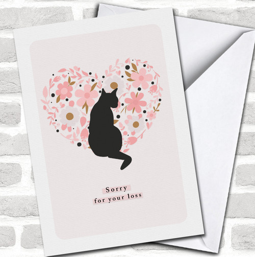 Cat Silhouette With Floral Heart Sorry For Loss Sympathy Personalized ...