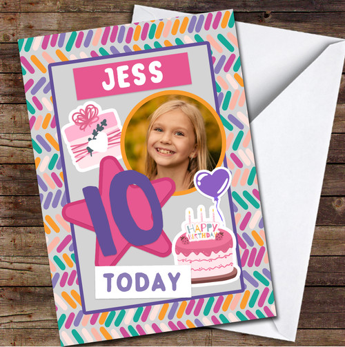 10th Girl Pattern Cake Photo Any Age Personalized Birthday Card - Red ...