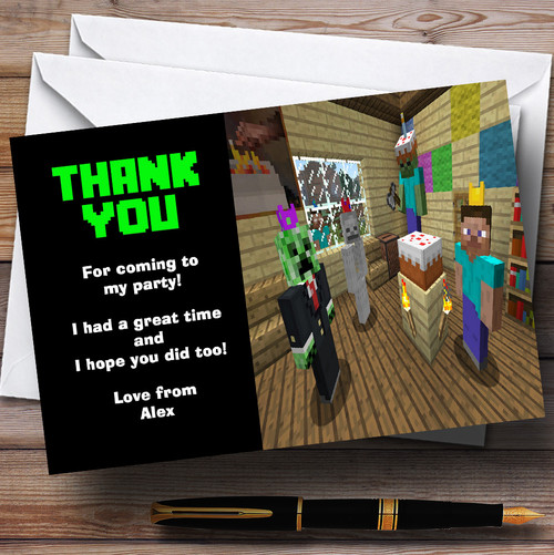 Minecraft Party Thank You Cards Personalized Children's Birthday Party ...