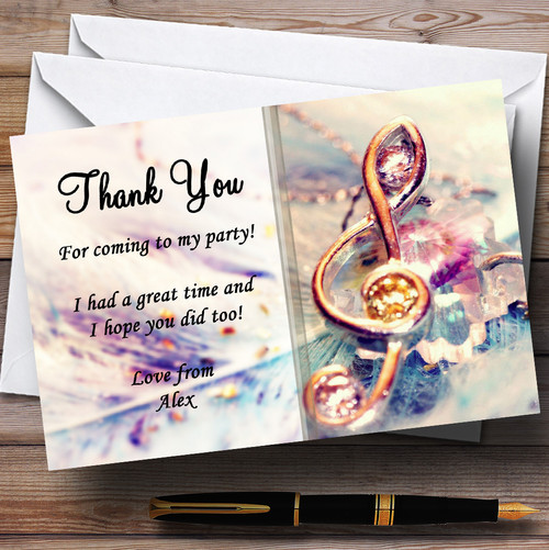 Music Treble Clef Personalized Party Thank You Cards - Red Heart Print