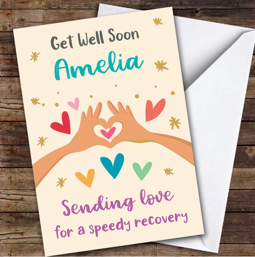 Personalized Get Well Soon Card For Anyone Sending Love Hands - Red ...