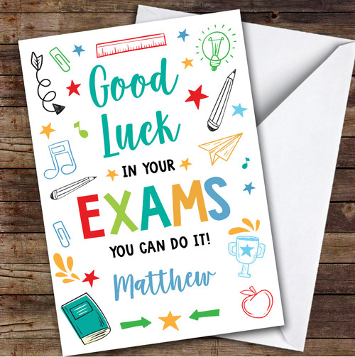 Personalized Good Luck In Exams Card For Anyone Bright Doodle - Red ...