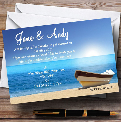 10 x Personalised Sunset Beach Jetting Off Abroad Wedding Save The Date Cards