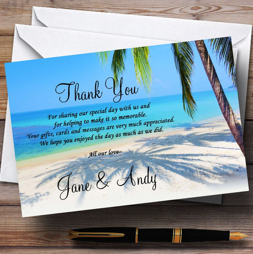 Tropical Beach Palm Tree Personalized Wedding Thank You Cards - Red ...