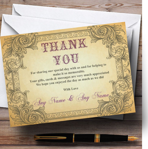 Mint Green Vintage Floral Damask Butterfly Personalized Wedding Thank You Cards