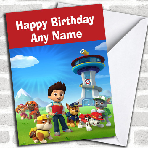 Paw Patrol Personalized Children's Birthday Card - Red Heart Print