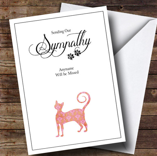 Personalized Pet Sympathy Cat Sympathy Card - Red Heart Print