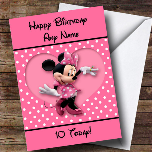 Personalized Disney Minnie Mouse Children's Birthday Card - Red Heart Print