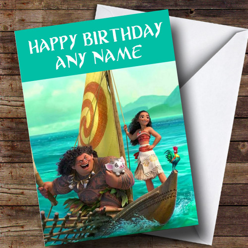 Personalized Disney Moana Children's Birthday Card - Red Heart Print