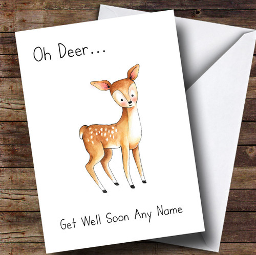 Personalized Oh Deer Get Well Soon Card - Red Heart Print