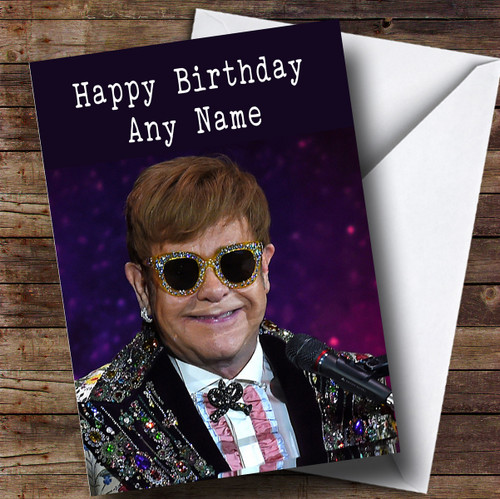 Personalized Elton John Celebrity Birthday Card - Red Heart Print